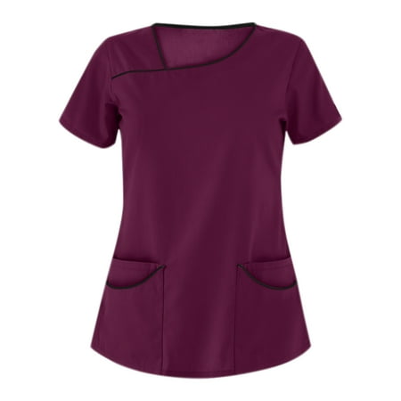 

Women s V-Neck Short Sleeve Scrub_Tops With Pocket Summer Casual Fashion Solid Care Workers T-Shirt Blouse