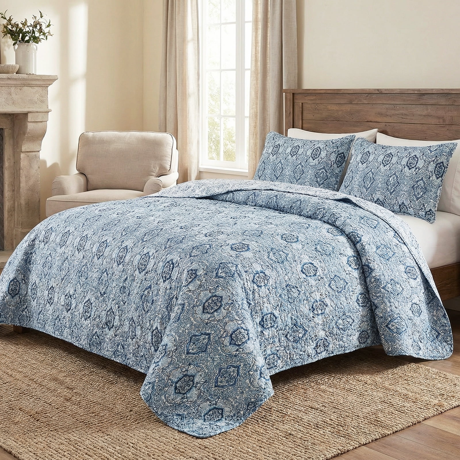 Hitime Luxury Printed Quilt Set King Size, Lightweight Comforter Set, Oversized Bedspread Coverlet Quilted Bedding Set, with 2 Matching Pillowcases, for All Season
