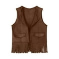 thumbnail image 2 of THDHVS Girls Cardigan,Girl's Cute Sleeveless Fringe Suede Vests Western Jacket Cardigan Trendy Fall Outerwear Brown, 2 of 7