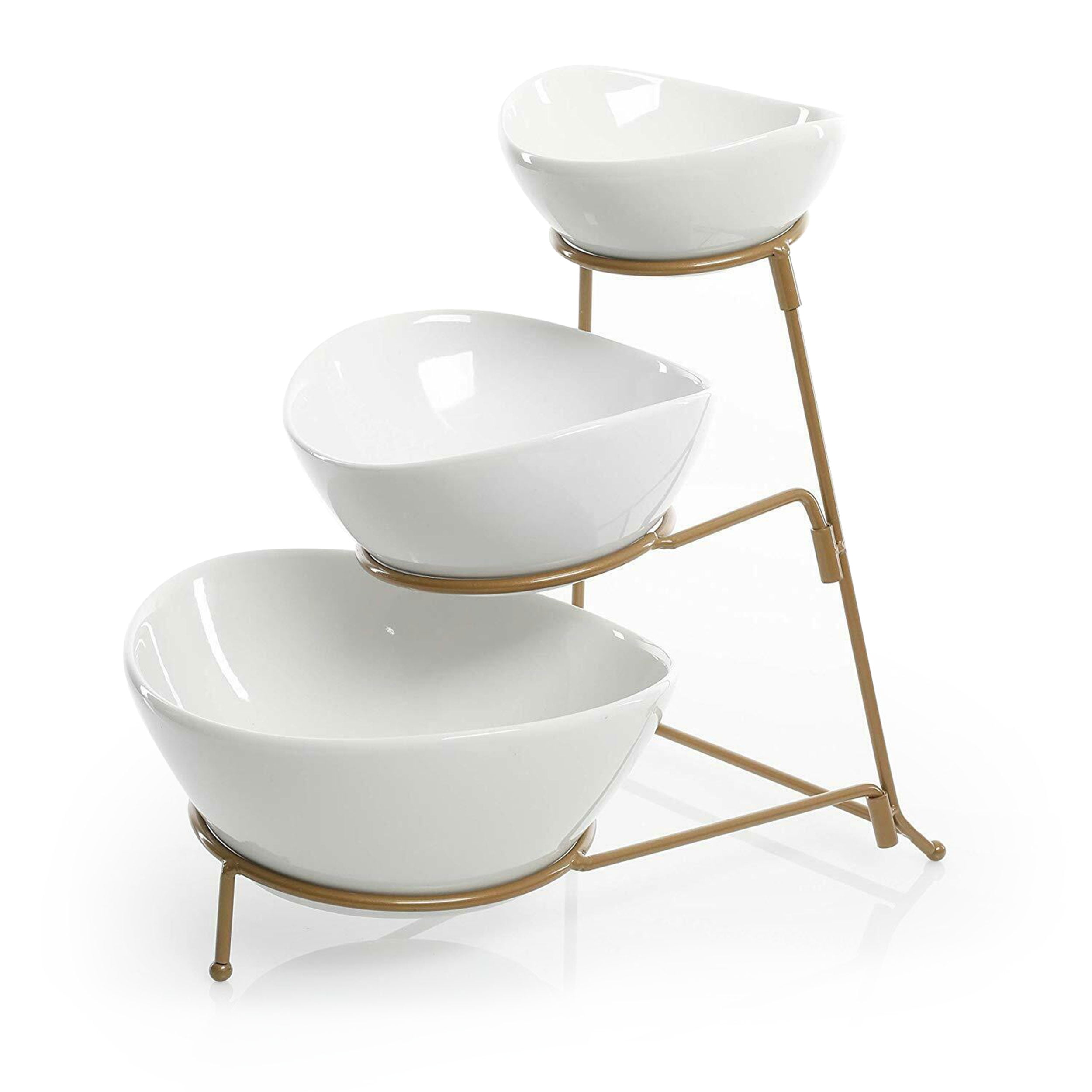 Gibson 3 Tiered Oval Chip And Dip Set With Metal Rack, Three Tier