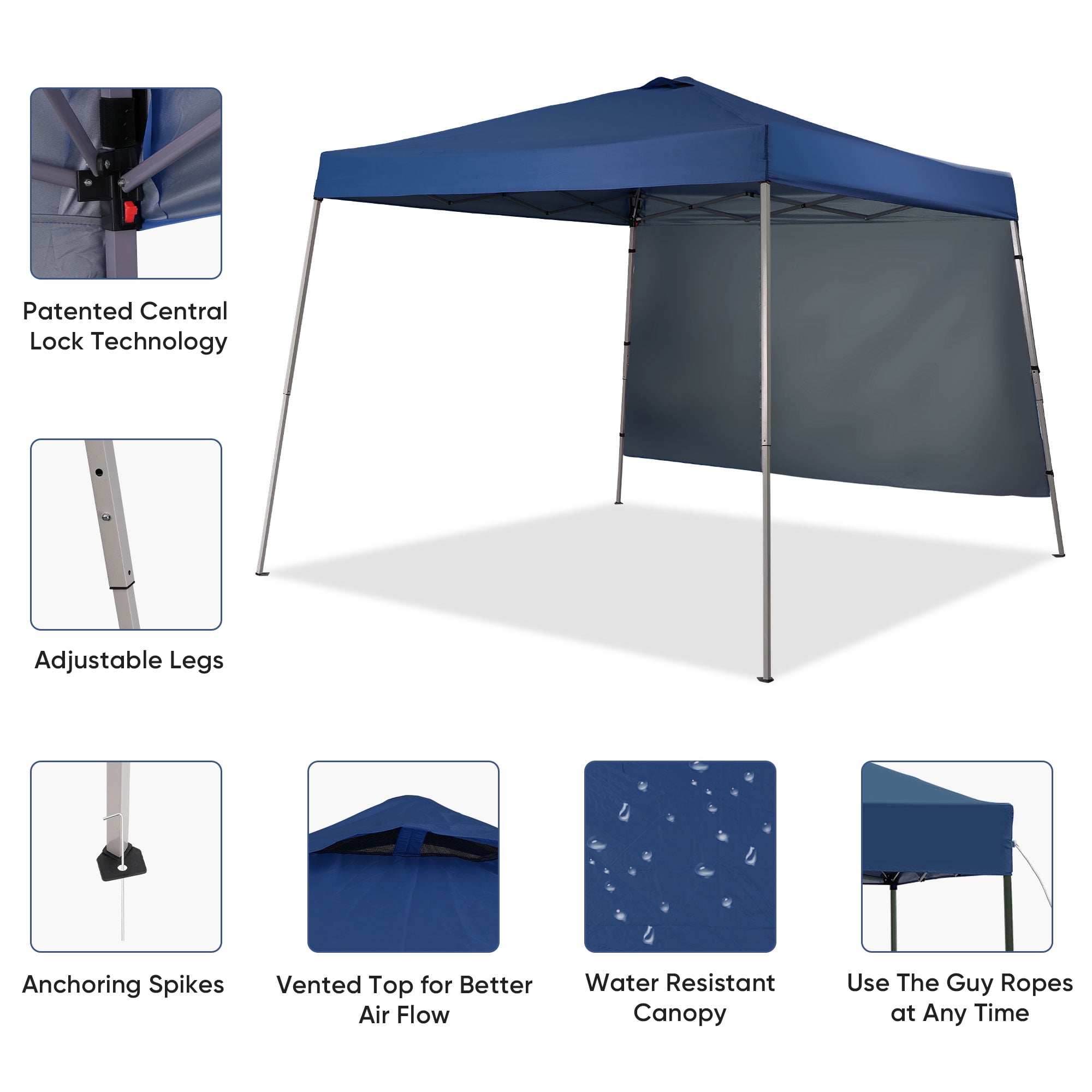 Ainfox 8 x 8 ft Pop up Canopy Tent with One Sidewall,Instant Slant Outdoor Gazebo for Beach, Sun Shade,Outdoor Activies,Blue