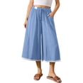 thumbnail image 4 of MLQIDK Pedal Pushers for Women Capri Pants Dressy Casual Elastic Waist Knee Length Capris Trendy Summer Crop Capri Pants with Pockets Blue S, 4 of 7