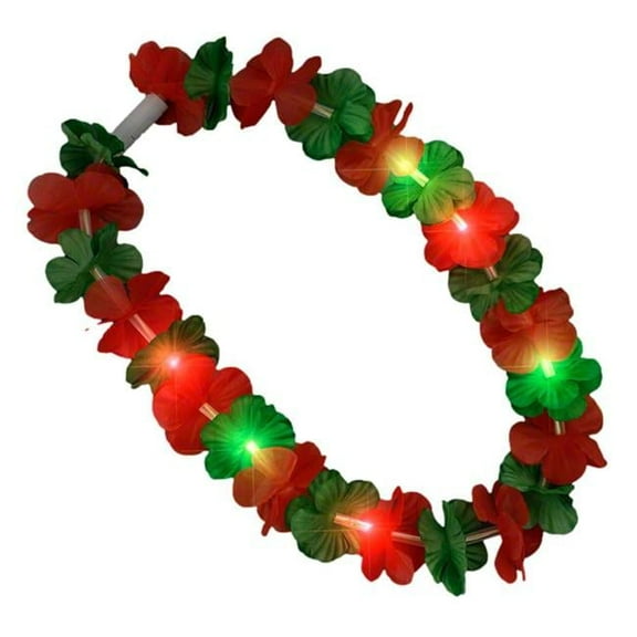 Light Up Hawaiian Flower Christmas Lei Necklace, Red & Green