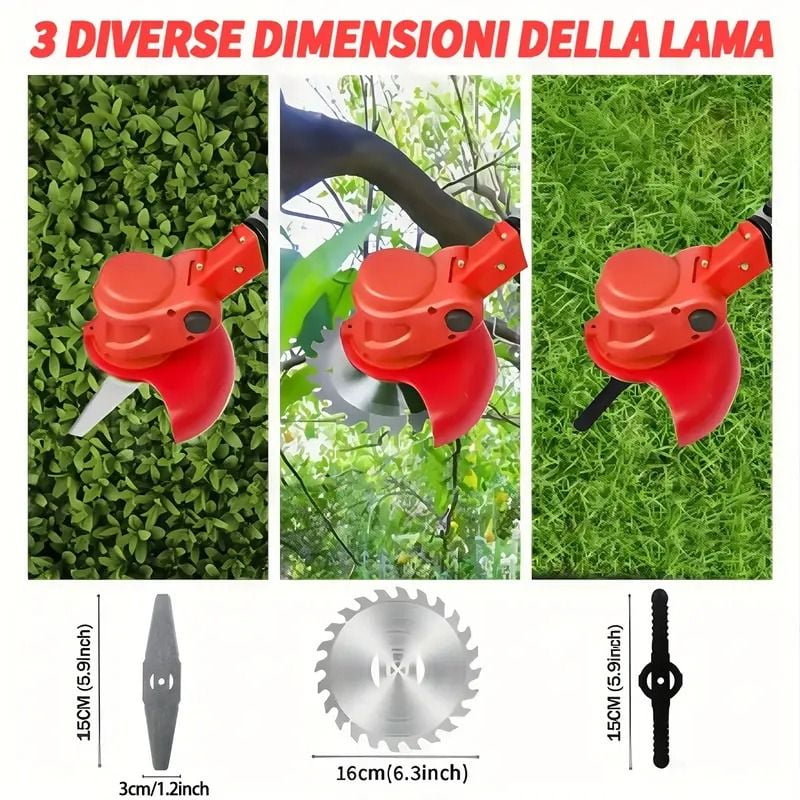 Cordless Electric Weed Wacker Portable Grass Trimmer with 3 Blade Types and 2 High Capacity Batteries Powerful Lawn Mower for Garden Yard Lawn Maintenance with Multiple Accessories