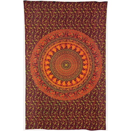 - Luna Bazaar Devii Elephant Mandala Tapestry, Bohemian Wall Hanging, and Bedspread (Medium, 4.5 x 7 Feet, Orange and Green, 100% Cotton, Fair Trade Certified)