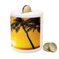thumbnail image 3 of Tropical Piggy Bank, Tropical Sunset Coastal Theme Beach Coconut Trees Exotic Vacation Picture, Ceramic Coin Bank Money Box for Cash Saving, 3.6" X 3.2", Pale Orange Brown, by Ambesonne, 3 of 4