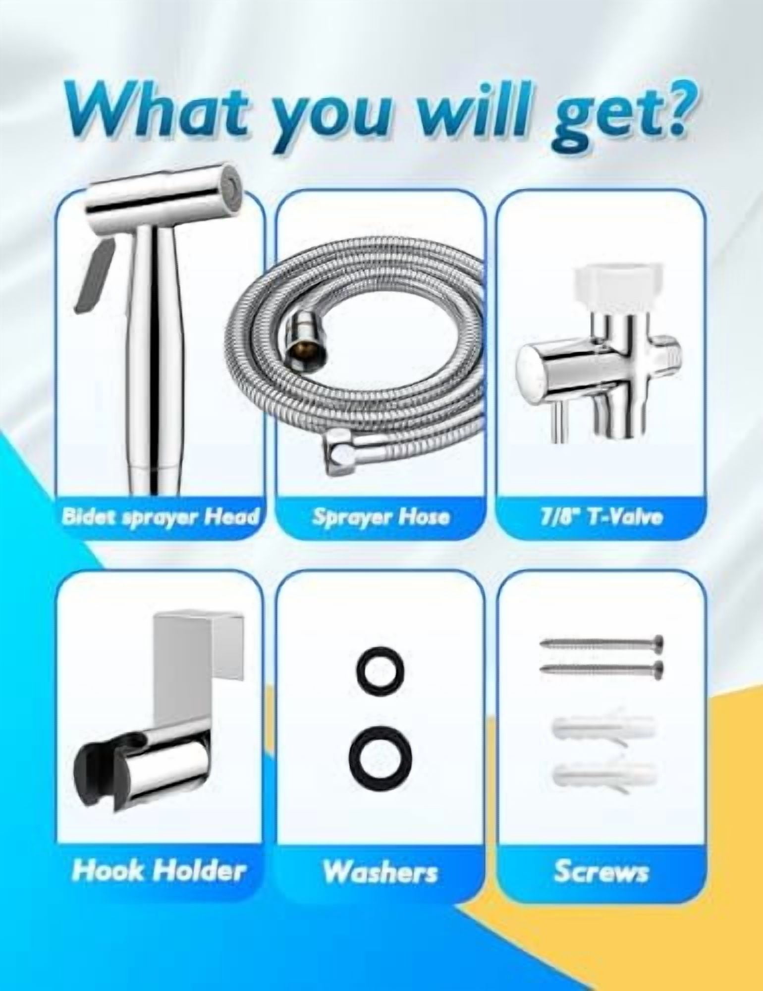 Chrome Handheld Bidet Sprayer, Jet Sprayer for Toilet Muslim Shower, Adjustable Bidets Attachment for Toilet, Bidet Hose for Feminine Wash