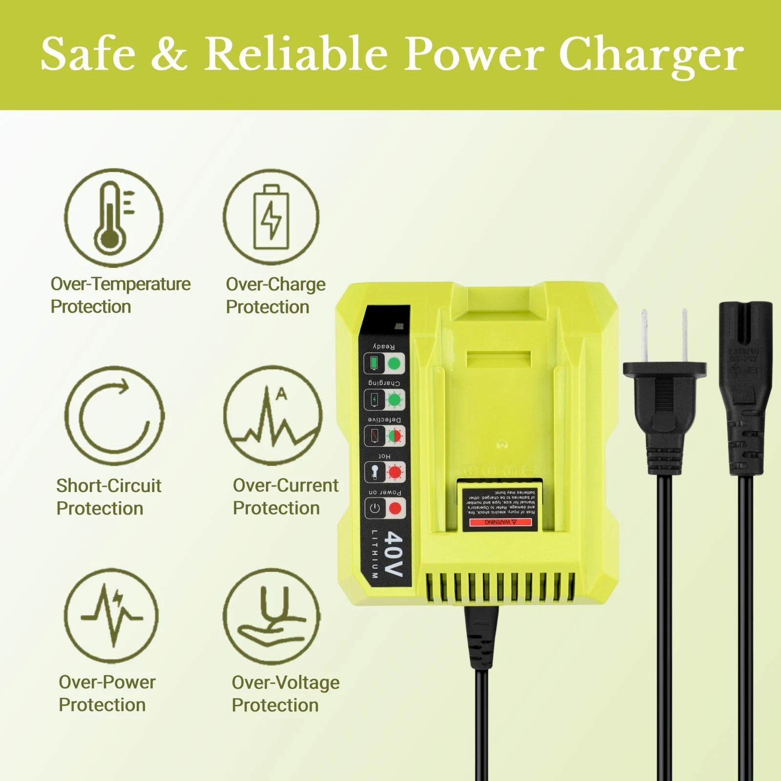 40V Fast Charger Compatible with Ryobi 40V Battery OP4040 OP4050 OP4060 OP4075 OP40261 OP40601 OP40602 OP40401 OP40301 OP40204 OP40201 OP4015 Compatible with Ryobi 40Volt Battery Charger OP401 OP406A