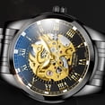 thumbnail image 3 of Relojes Reloj de pulsera mecánico automático para hombre | Correa de cuero | Movimiento dorado | Esfera esqueletizada de 45 mm | Resistente al agua y a los arañazos | Regalo elegante para, 3 of 6