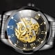 thumbnail image 3 of Relojes Reloj de pulsera mecánico automático para hombre | Correa de cuero | Movimiento dorado | Esfera esqueletizada de 45 mm | Resistente al agua y a los arañazos | Regalo elegante para, 3 of 6