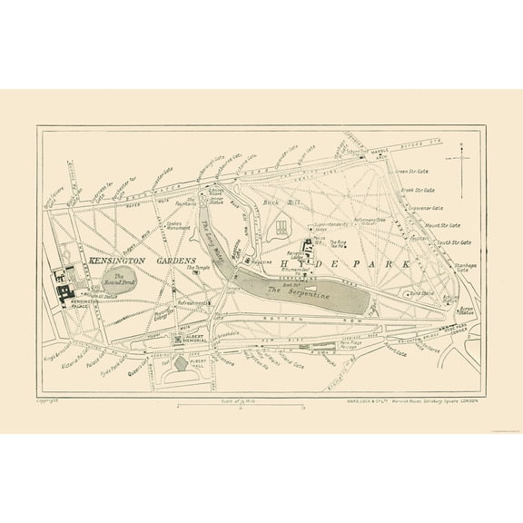 Historic Map - Hyde Park Kensington Gardens England - Ward 1913 - Vintage Wall Art