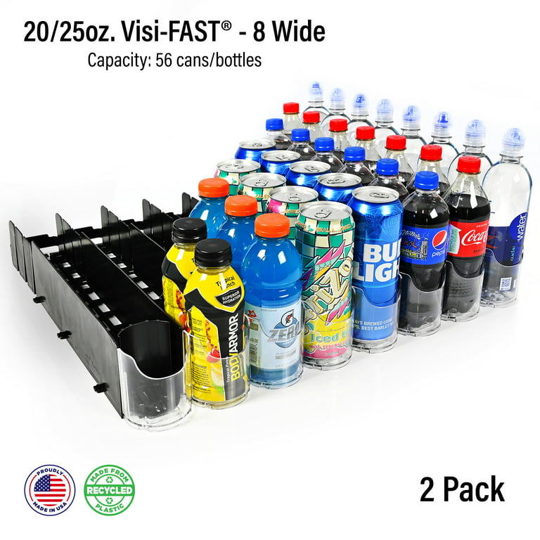 Display Technologies Visi-Fast 20oz (Pack of 2) Fridge Organizer, Pusher  Glide, Beverage Water Bottles Storage for Refrigerator, Kitchen Can Bottle  Organizer, Energy Drink Bottle Dispenser 