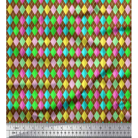 Soimoi Brown Cotton Duck Fabric Diamond Geometric Decor Fabric Printed Yard 42 Inch Wide