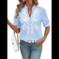 thumbnail image 2 of Camisas de Bordadas para Mujer, Blusa Informal de Corta con Cuello en V Azul XXL, 2 of 8