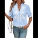 thumbnail image 2 of Camisas de Bordadas para Mujer, Blusa Informal de Corta con Cuello en V Azul XL, 2 of 8