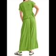 thumbnail image 4 of Conjunto de Dos Piezas para Mujer: Top Fruncido y Pantalón Conjunto Informal Bohemio de Cintura Alta con Bolsillos Verde M, 4 of 7