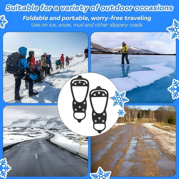 TELOLY Ice Cleats for Shoes and Boots, Snow Traction Cleats Grippers, Non Slip Ice Grippers, Steel Rubber Spikes Crampons Anti Slip Studs Slip-on Stretch Footwear