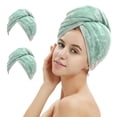 thumbnail image 1 of M-Bestl Paquete De 2 Toallas De Microfibra Para El Cabello, Toalla Para Secar El Cabello Con Botón, Toalla Para El Cabello, Toalla Para La Cabeza Con Turbante Para Secar El Cabello Rápidamente (Verde, 1 of 5