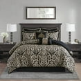 thumbnail image 5 of King Size 8-Piece Jacquard Comforter Set - Black Damask Bedding Set with Euro Shams, Decorative Pillows & Bed Skirt, 104"W X 92"L, 5 of 15