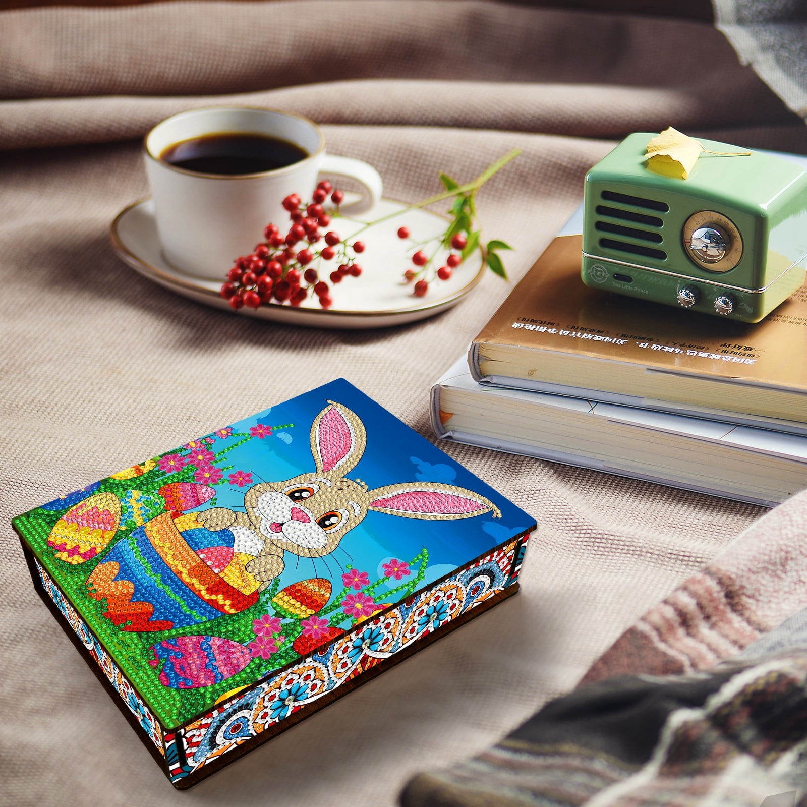 FLOPESN Easter Bunny Eggs DIY Diamond Art Painting Storage Box, Diamond Painting Large Capacity Holiday Storage Box placable jewelry, cosmetics, and small items