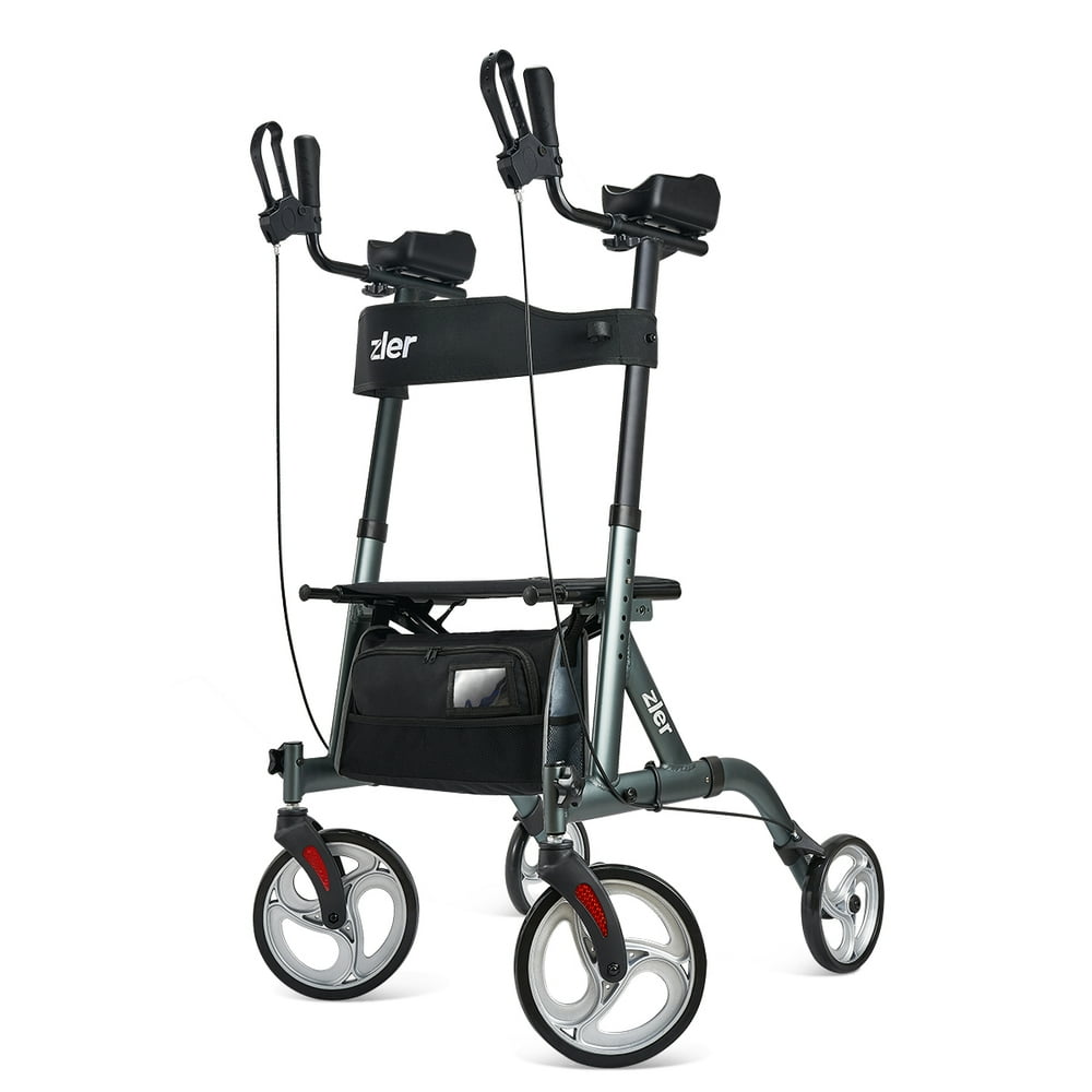 Zler Armrest Walker, Tall Walker with 10” Front Wheels, Stand Up Folding Rollator Walker Back