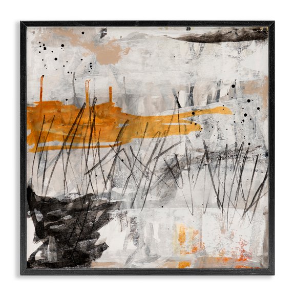 Stupell Industries Industrial Chaotic Linework Abstraction Busy Black Grey Orange Black Framed Giclee Art, 12 x 12, by Jeffrey Tover