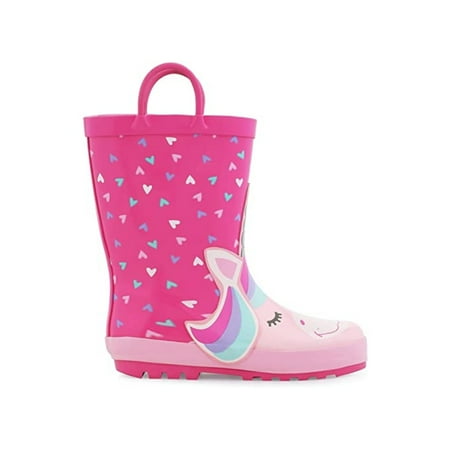 

K KomForme Kid s Rain Boots Heart Unicorn Print Rubber Boots with Handles 12M