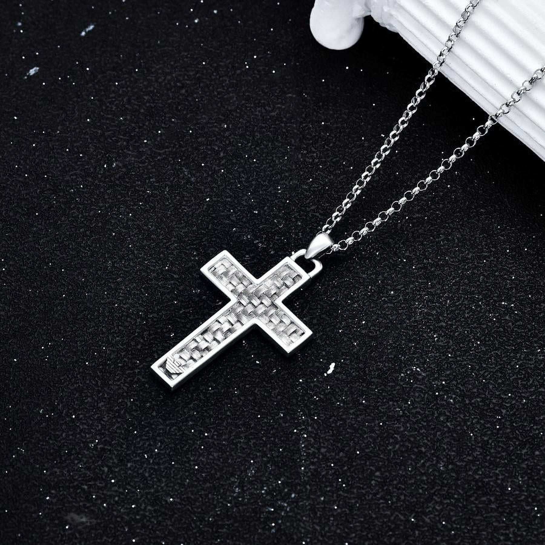 SISGEM Gift for Men, Cross Neckalce 925 Sterling Silver Cross Pendant with 22''+2'' Chain Faith Jewelry Jesus Gifts for Men Father Uncle Sons Christians