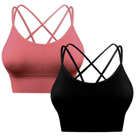 

2 Pcs Sports Back Tank Tops for Women Padded Comfort Sports Strappy Bras for Outdoor Running Fitness Workout Yoga Bras ( Black & Red XL Size )