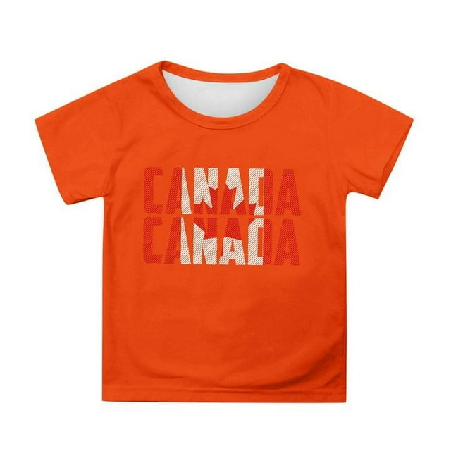 TIEVOSA T-Shirt à Manches Courtes pour Filles de la Fête du Canada, T-Shirt d'Été à Col Rond, Coupe Décontractée, Chandails de Base pour 6-7 Ans (Orange)