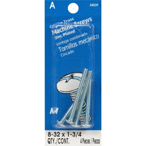 #8-32 x 1-3/4" Zinc Plated Steel Coarse Thread Combo Truss Head Machine Screws