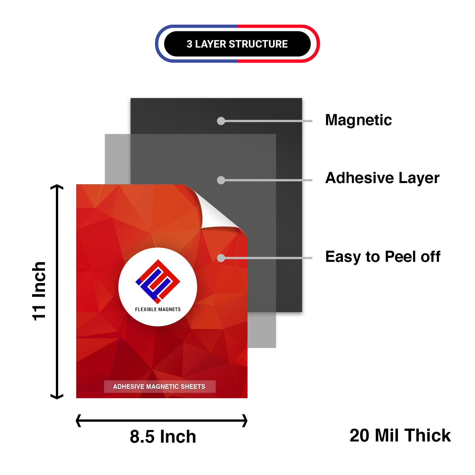 Magnetic Sheets with Adhesive Backing - 5 PCs Each 8 x 10