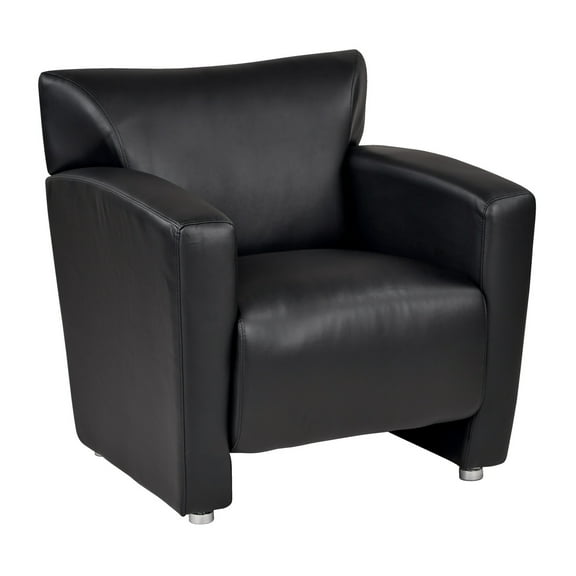 Office Star Products Black Faux Leather Club Chair with Silver finish Legs