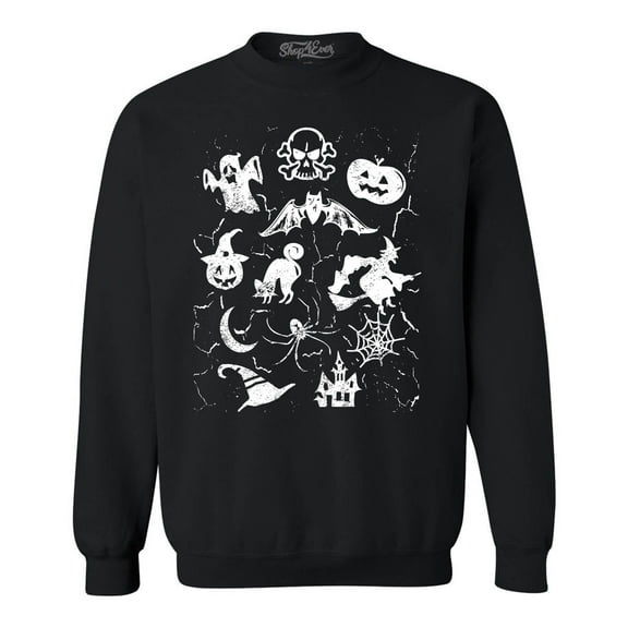 Shop4Ever Men's Halloween Mash Witch Skull Pumpkin Ghost Cat Crewneck Sweatshirt Medium Black