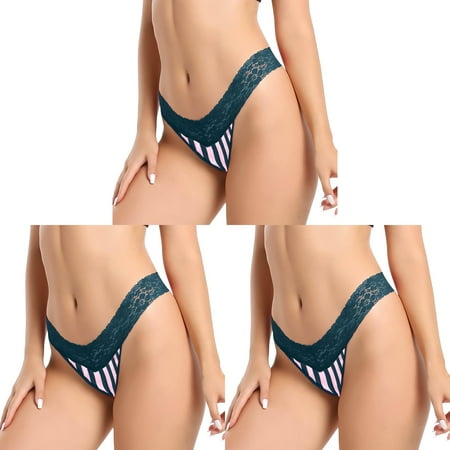 Derwear Briefs Solid Color Crotch Womens Underwear Bikini Lace Underwear Panties Lifter Panties Plus Size Sexy Underwear Cotton Barely There BrasGreen (3Packs)