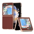 thumbnail image 1 of ELEHOLD for Samsung Galaxy Z Flip5 Genuine Leather Case,Luxury Plating Design Shockproof TPU Bumper Slim Lightweight Anti-Scratch Case for Samsung Z Flip 5 2023,Coffee, 1 of 6