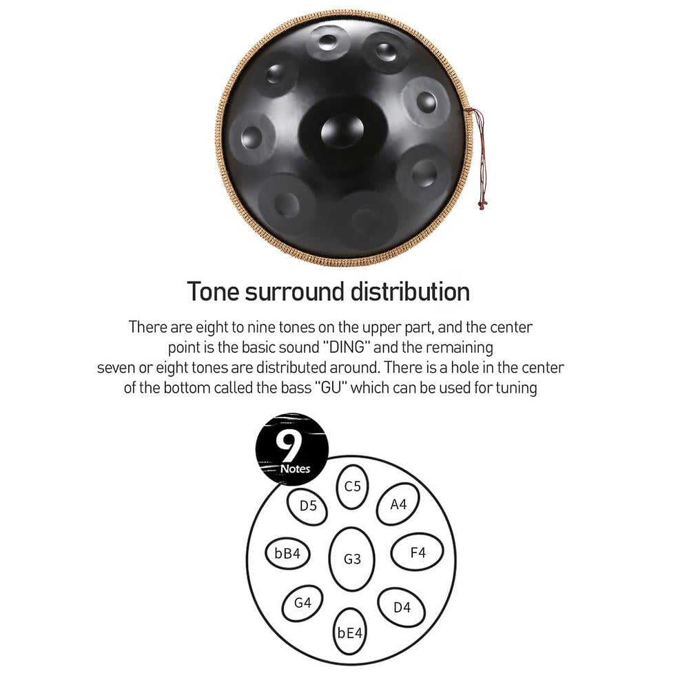 Gonipol Hand Pan Drum Instrument 9 Notes Steel Drum Handpan Instrument for Adults Kids 18-Inch Percussion Drum Instrument with 2 Handpan Mallets for Music Lessons Concerts clean