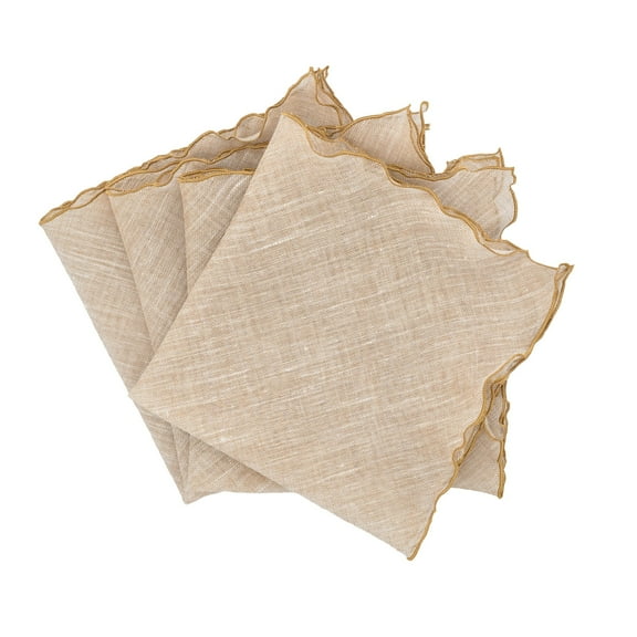 Linen Napkins With Gold Ruffled Edges, Set of 4