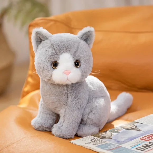 26cm Simulation Grey White Black Cat Plush Toy Cartoon Sitting Lifelike Kitten Animal Cats Artificial Touch Doll Gift for Kids
