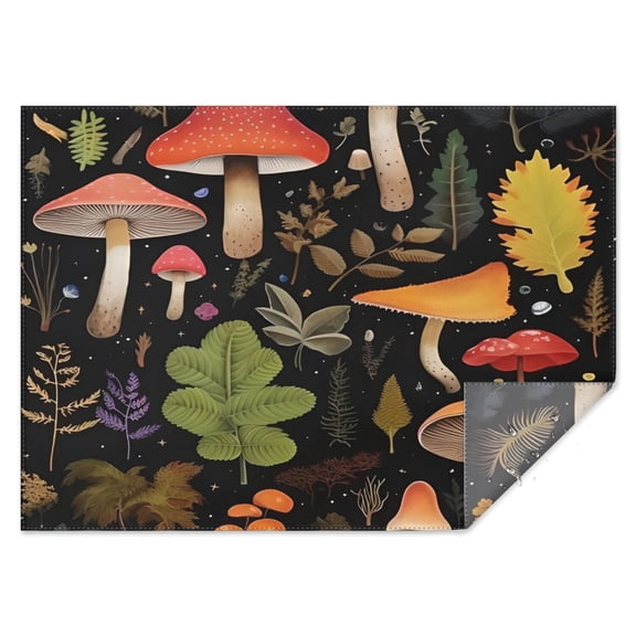 Colorful Mushroom Leaf Black Pattern Rectangle Tablecloth 60"x84",Waterproof Polyester Rectangle Table Cloth, Wipeable Spillproof Polyester Tablecloth for Dining, Camping, Indoor and Outdoor