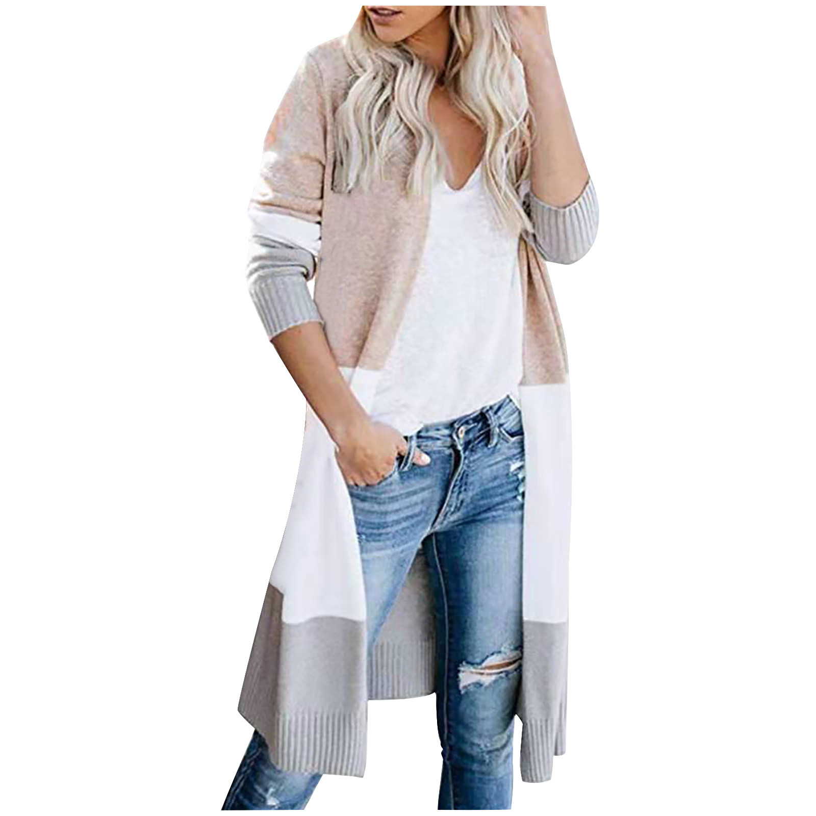 Yoeyez Y2k Aesthetic Womens Sweater Cardigan Oversized Long Sleeve Knit Coats Jackets Fall Winter Mid Length Shirts with Pockets Sudaderas para Mujer,