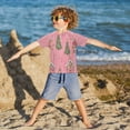 thumbnail image 3 of FORMRS Boys Rash Guard with Short Sleeves UPF 50+ Swim Shirts Sizes 3-12T, Pink Gingerbread House, 3 of 6