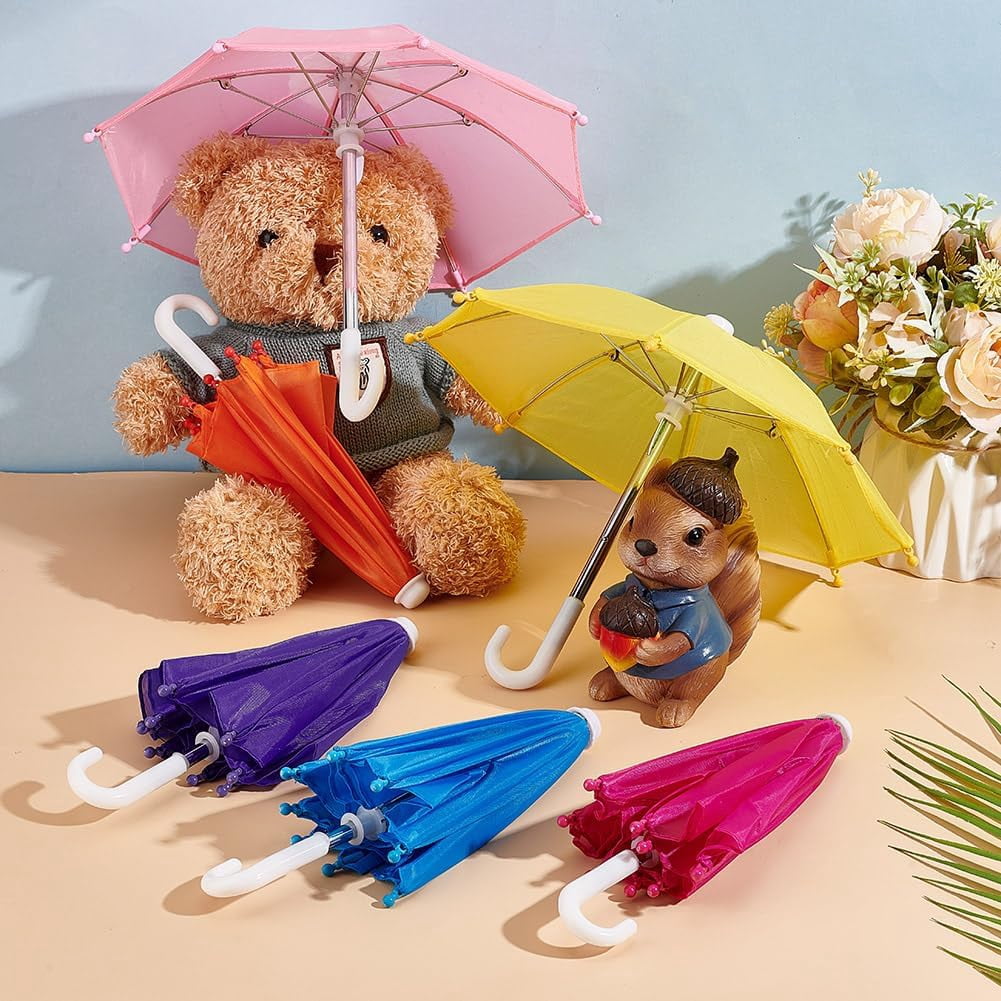 1set 10pcs 10 colors Mini Polyester Umbrella Stainless Steel & Plastic Umbrella Making Supplies for Dolls Accessories Mixed color 215x60x19mm 1pc/color