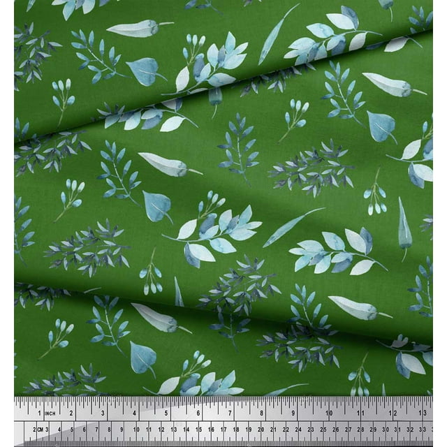 Soimoi Green Moss Georgette Fabric Flower Leaves Printed Fabric 1 Yard 42 Inch Wide