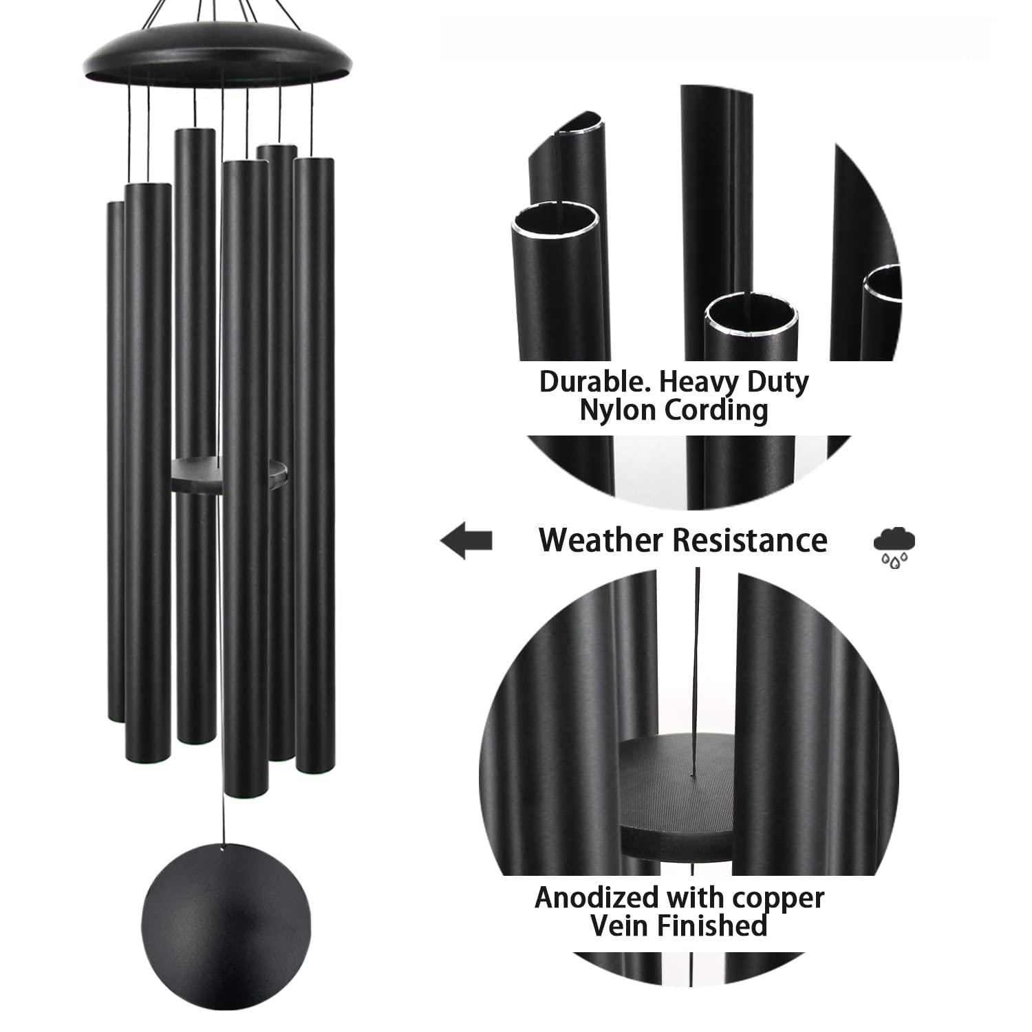 60" Extra Large Wind Chimes Outside Metal Windchimes With Deep Tone  Outdoor Bass For Patio Balcony Garden Yard Decoration Black