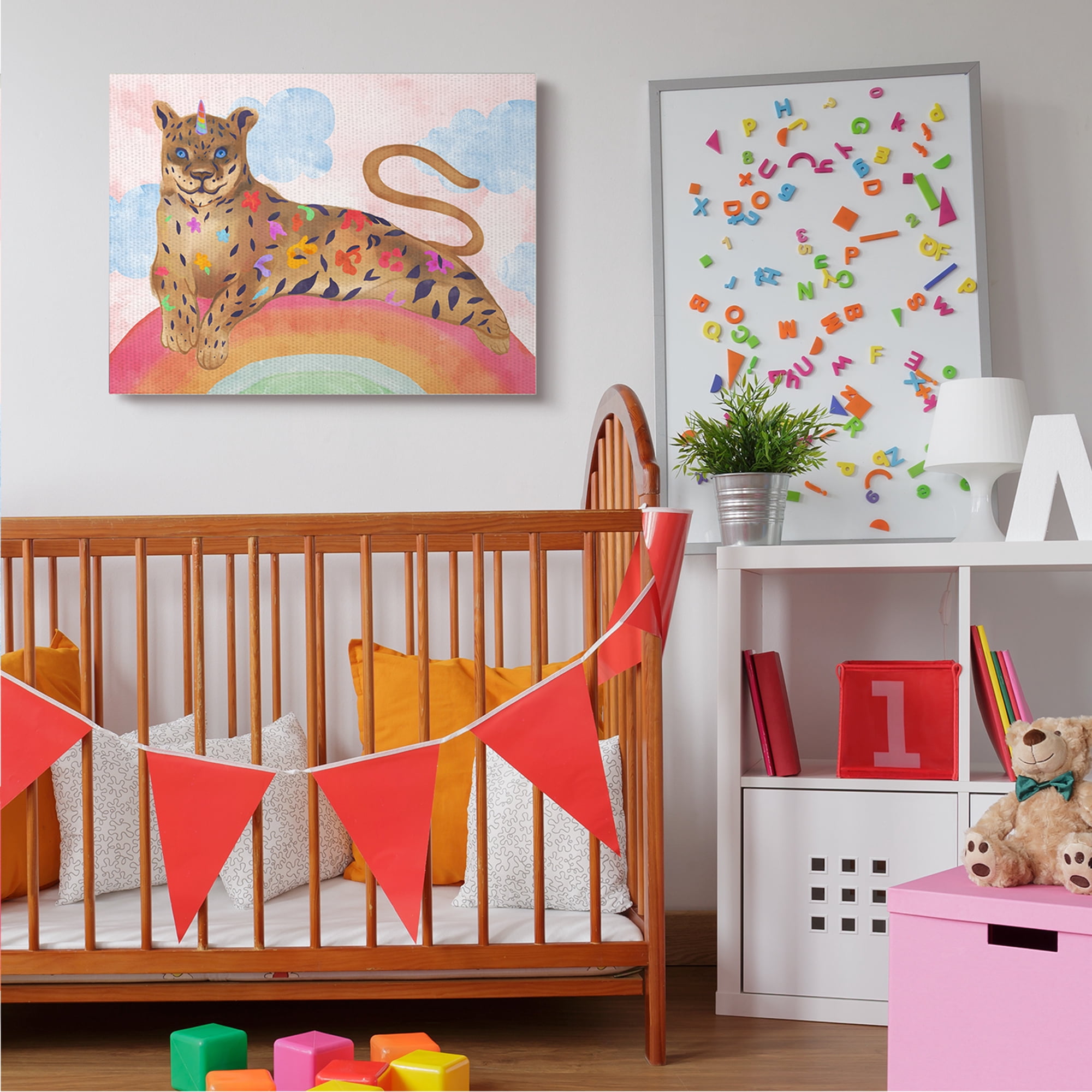 Stupell Industries Fantasy Jungle Cat On Mystical Rainbow Canvas Wall Art, 30 x 40, Design by Daphne Polselli