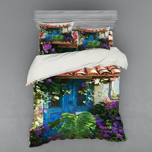 Ambesonne Rustic Bedding Set 4 Pcs, Palm Leaves Scene, Queen, Multicolor
