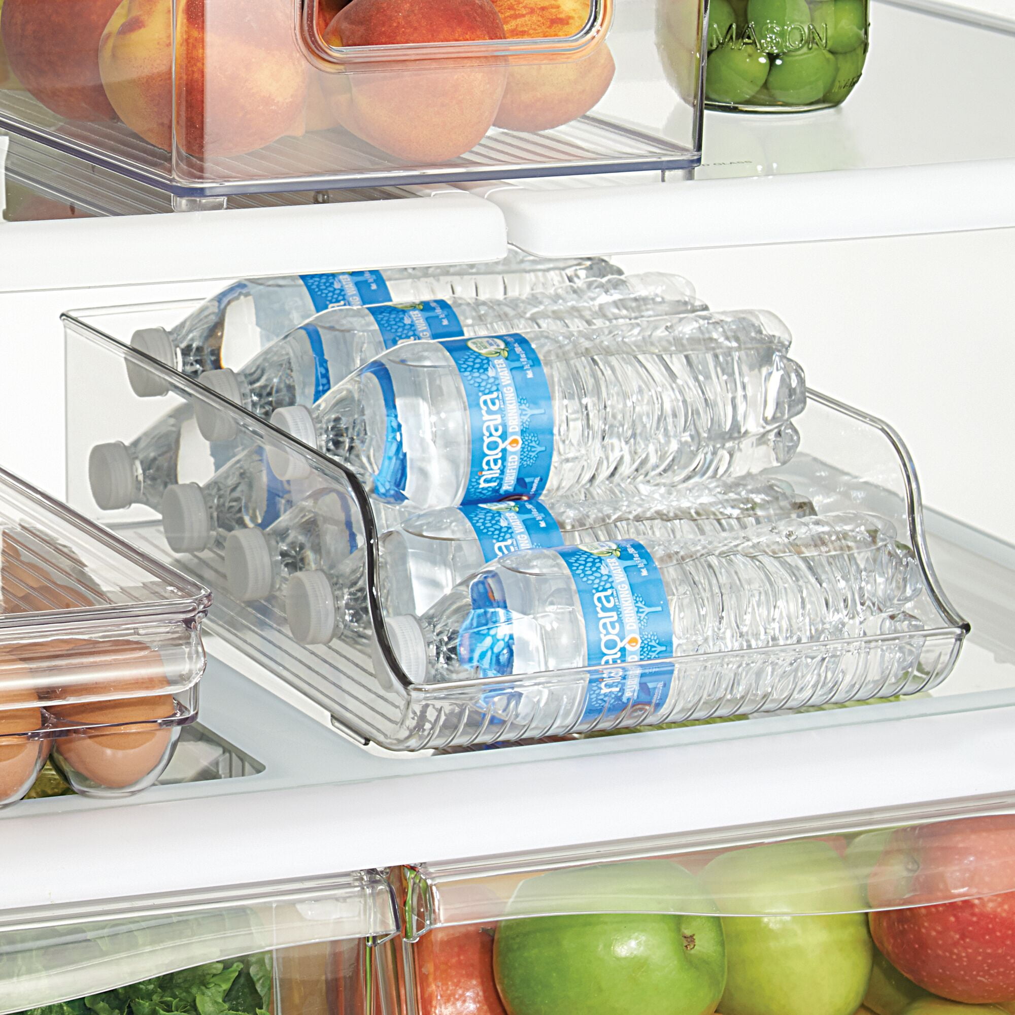 iDesign Recycled Plastic Water Bottle Fridge Organizer Bin for Kitchen, Basement, Garage Fridge – 13.75" x 5.75" x 5.75", Clear Plastic