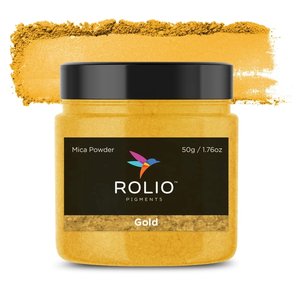 Rolio Mica Powder - Pigment for Paint Mixing & Blending for Epoxy Resin, Soap, Nails, Slime & Bath Bombs - 50g, 1 Jar, Gold