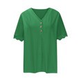 thumbnail image 5 of Otntypg Casual Button V Neck Plain T-Shirts for Women Lightweight Dressy Trim Short Sleeve Lace Crochet Eyelet Hollow out Tunic Tops Summer Outfit Clothes Green XXL, 5 of 7